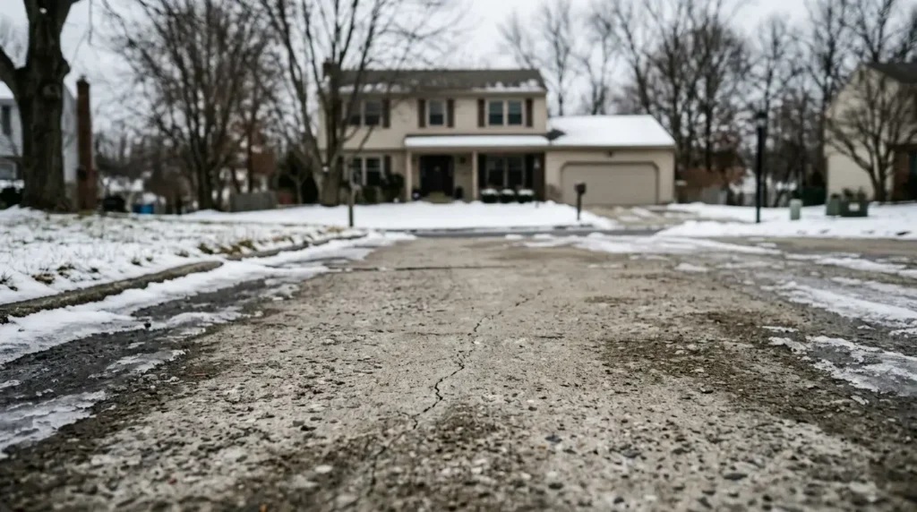 Concrete cracks caused by New Jersey winter freeze-thaw cycles